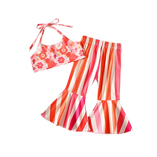 Lykmera Camiseta infantil para meninas sem mangas com estampa floral colete tops listrados sino calç