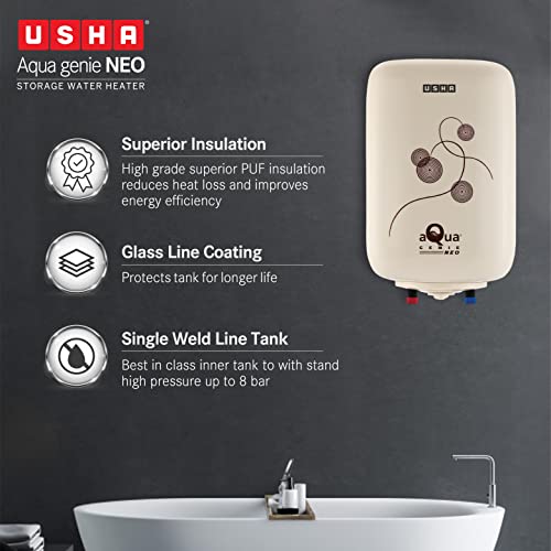 Image of Usha Aquagenie Neo 25 Litre Storage Water Heater with Free Installation (Ivory)