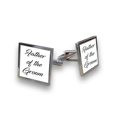 Image of Father of the Groom Square Metal Cufflinks, Wedding Day Accessory, Silver and White