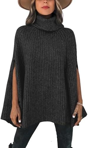 KIRUNDO Women's 2025 Fall Winter Turtleneck Poncho Sweater Fashion Chunky Knit Cape Wrap Sweaters Pullover Jumper Tops