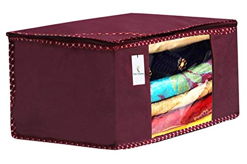 Image of Kuber Industries 6 Piece Non Woven Fabric Saree Cover Set with Transparent Window, Extra Large, Maroon,Pink,Red-CTKTC031957
