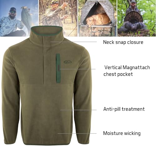 Image of Drake Waterfowl Men's Camp 2.0 Fleece Pullover | Hunting Anti-Pill Moisture Wicking 1 /4 Neck Snap Sweater with Chest Pocket
