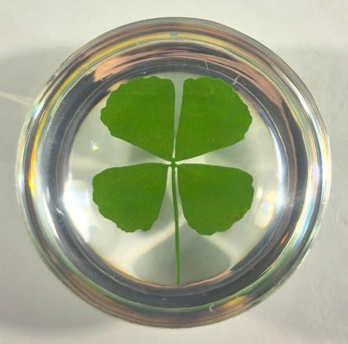 Image of 49mm Real Four Leaf Clover Shamrock in Crystal Clear Semi-Sphere Lucite Resin Specimen St.Patrick's Day inchLucky Leaf inch Gift Crafts Collection Botany Science Education Desk Ornament Display Paperweight | Clover in Resin