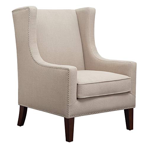 Madison Park Barton Modern Accent Chair Olid Wood, Plywood, Wing Back Lounge Armchair, See Below, Linen #TOP7
