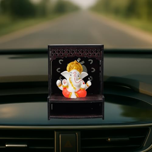 Image of EXPLEASIA Mukut Ganesha Idol with Wooden Om Temple for Home mandir| car Dashboard| Gift Items | Festival Item| showpiece| Temple Decor