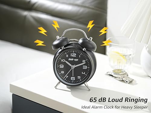 OhM-ega Despertador alto, despertador com sino duplo de metal para pessoas com sono pesado, 10 cm, d