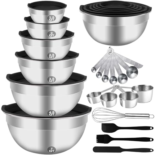 Batidora de mano eléctrica de 5 velocidades, juego de 4 cuencos grandes, batidoras de mano con batidor, cuenco de metal de acero inoxidable, tazas medidoras, cucharas de cocina, batidora de pasteles