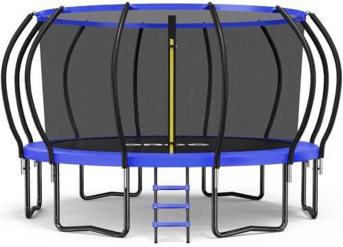 ORCC Kids Trampoline Outdoor 8FT 10FT 12FT 14FT 15FT 16FT with Enclosure, Non-Slip Ladder & Anti-Rust Coated Frame, 1200LBS Weight Capacity Recreational Backyard Large Trampoline for Kids & Adults