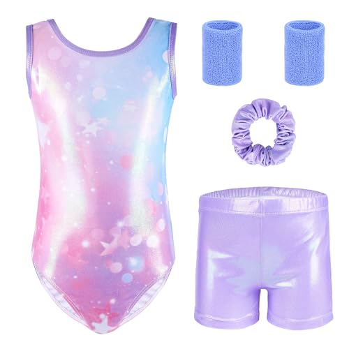 Justaucorps de gymnastique sans manches avec short et accessoires pour enfants de 3 à 12 ans