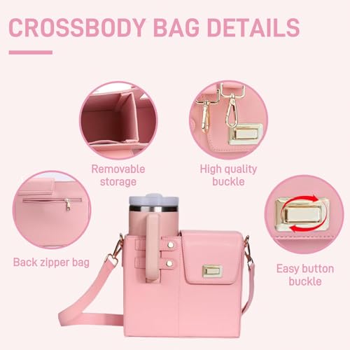 Crossbody Water Bottle Bag with Water Bottle Holder for Stanley Cup 30-40oz, Adjustable Women Shoulder Strap4