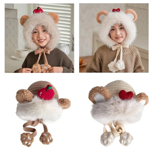 Balaclava, Warm Knitted Kids Winter Hat Warm Autumn Plush Hats Outdoor Activity Headwear for Cold Weather2