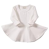 Infant Toddler Baby Girls Dress Pink Ruffle Long Sleeves Cotton (6-9m, White)