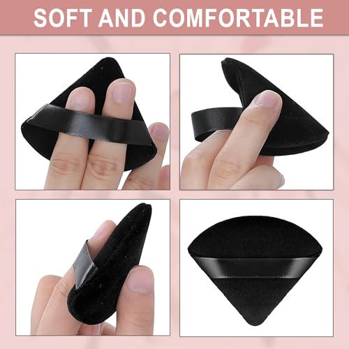 Image of GLUN Ultrasoft Triangle Shape Velour Powder Puffs, Pack of 4 Black Colour, Apply for Daily Makeup Such as Foundation, Cream, Blush Sponge For Wet & Dry Makeup