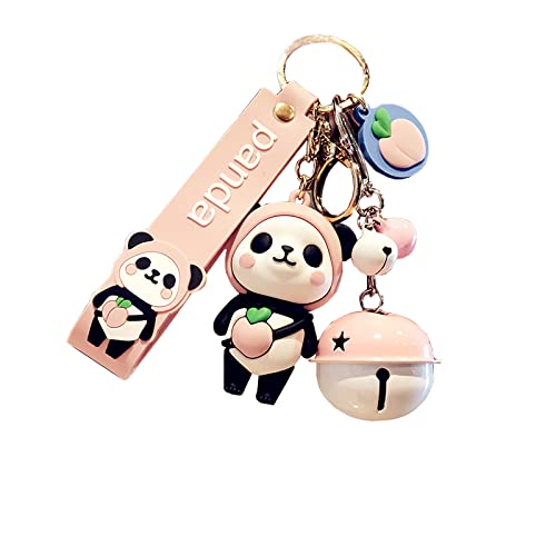 HSYHERE Men Women Boys Girls Rubber Cute PVC Panda Keychain Creative New Year Gift Bag Animal Pendant Fruit Pendant Key Case Car Key Pendant Metal Key Ring-Pink Panda+Pink White Bell