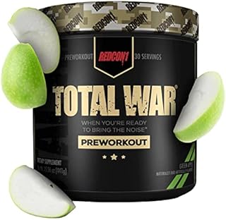 REDCON1 Total War Pre Workout Powder, Green Apple - Fast Acting Caffeinated Preworkout for Men + Women with Beta Alanine - Contains Citrulline Malate for Increased Pump, Blood Flow (30 Servings)