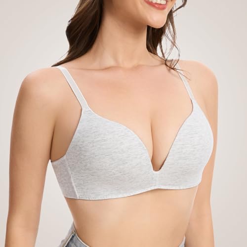 Eleplus 3 Pieces Lightly Lined Wireless Bras for Women Comfy Plunge T Shirt Bra Pack3