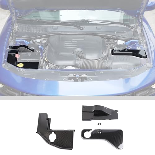 Image of JWWY Engine Side Dust Coolant Bottle Cap Cover Trim Set Engine Cover Trim Kit Compatible with 2015-2024+ Dodge Charger Challenger Engine Accessories ABS Carbon Fiber 3PCS