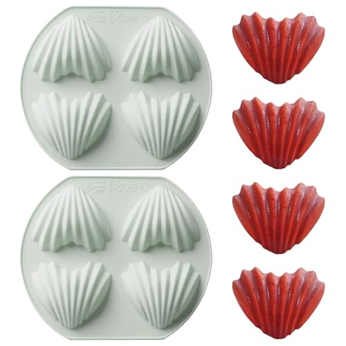 Fchil Heart Madeleine Pans for Baking, Set of 2, 8-Cavity Shell-Shaped Madeleine Cookies Molds, Nonstick Silicone Madeleine Muffin Pan for Oven Cupcake Jelly Pudding Ice Soap Candle