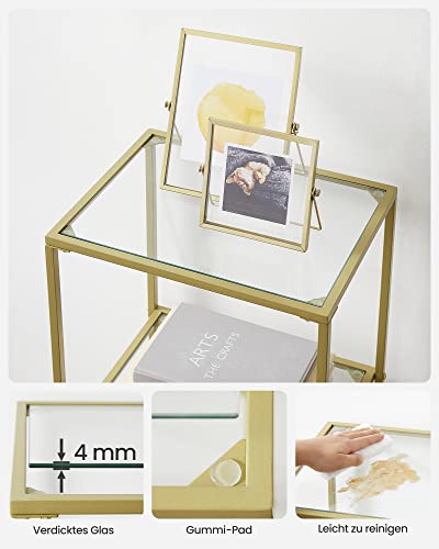VASAGLE Regal mit 6 Ablagen, Badregal, gehärtetes Glas, einfache Montage, für Badezimmer, Wohnzimmer, Küche, Büro, transparent-metallisches Gold LGT500A01