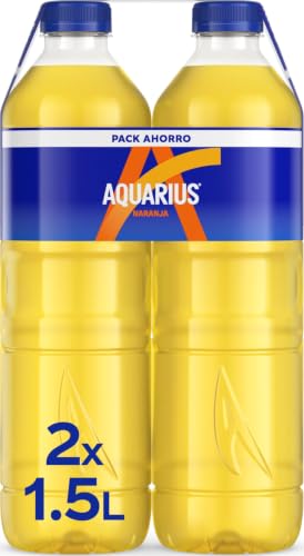 AQUARIUS Naranja, Bebida Hidratante con Sales Minerales, Baja en Calorías - Pack 2 botellas 1,5 L