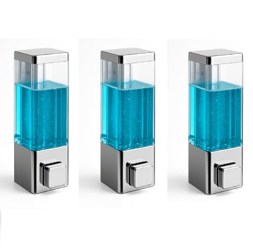 Image of Cube ABS Wall Mounted Soap Dispenser for Shampoo, Sanitizer, Lotion, Dish Wash Gel - Refillable Liquid Pump for Bathroom, Kitchen (Pack of 3)