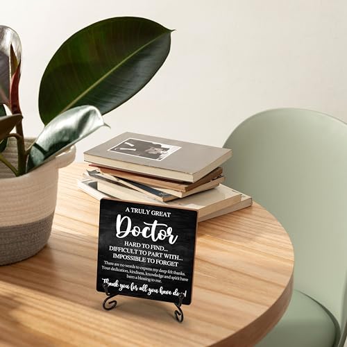 Image of Thank You Gifts for Doctor - Inspirational Wood Plaque with Stand - Retirement Appreciation Gifts for Doctors - Black Wooden Desk Sign for Home Office Bar Accessories - C11