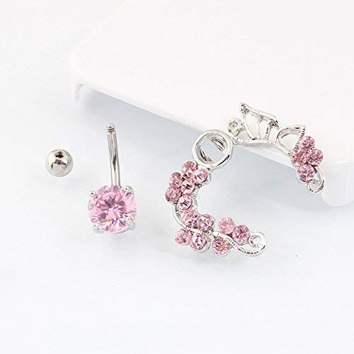 Wowohe Belly Button Rings, Pink Flower Navel Belly Rings Studs Piercing Jewelry #TOP3