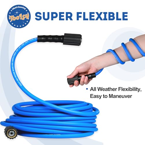TOOLCY Super Flexible Pressure Washer Hose 50ft, 3400 PSI Kink Resistant Power Washer Hose 1/4 in., Replacement Power Wash Hose with M22 and 3/8" Quick Connection Kit for Gas & Electric by TOOLCY - Image 4