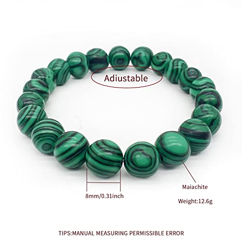 HUJUON 2Pcs Natural Malachite Bracelet Set,Handmade Gemstone Malachite Stone Beaded Stretch Bracelets Yoga Natural Stone Beads Bracelet for Women Men3