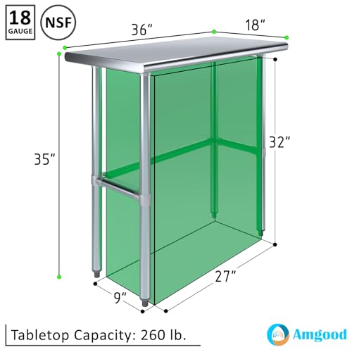 Image of AmGood Stainless Steel Work Table Open Base | Metal Work Bench (Stainless Steel Table Open Base, 36 inch Long x 18 inch Deep)
