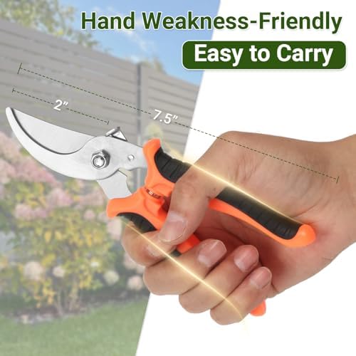 Hungsual Pruning Shear, Premium Gardening Scissors for Rose Bushes, 7.5IN Garden Pruner Effortlessly Cuts 0.6IN Branches with Stainless Steel Blades Softgrip, One-Hand Lock Garden Clippers for Shrubs - 3