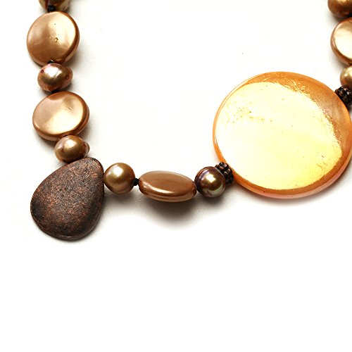 Looklove Womens Jewelry Fresh Water Pearls And Glass Disk Bracelet Coral Color 8" Long #TOP6