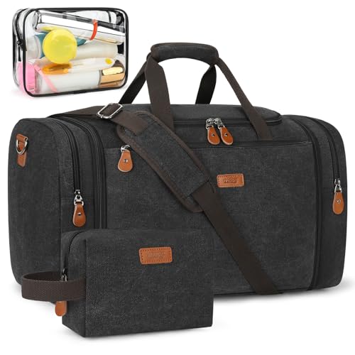 Image of TIBES Duffle Bags for Travel Expandable 50L Canvas Weekender Bag, Overnight Bag Travel Duffel Bag for Men Women Carry On for Travel Weekend Overnight Gym, Durable & Water-Resistant