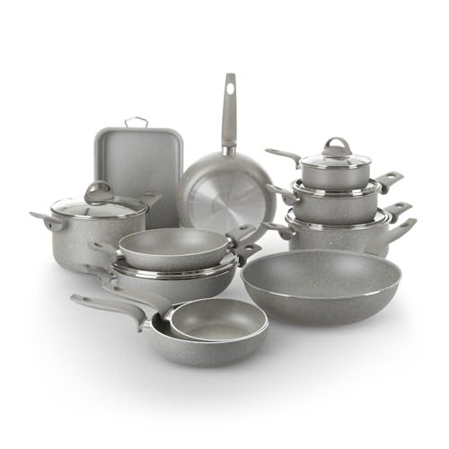 KASANOVA Set Töpfe für traditionelle Kochfelder, antihaftbeschichtetes Töpfe-Set, Kochgeschirr-Set, gesundes, schnelles und gleichmäßiges Kochen. Hergestellt in Italien. (16 teile)