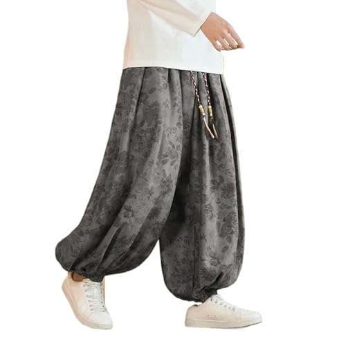 Pants for Men Chinese Style Corduroy Casual Elastic Waist Male Loose Wide Leg Trousers