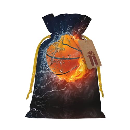 Pallacanestro sul fuoco e spruzzi di fiamma d'acqua (stampa borse di Natale con coulisse, sacchetti per dolcetti di Natale, sacchetti per bomboniere S