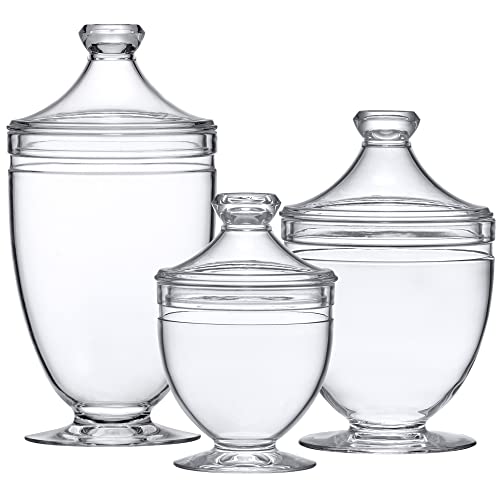 Aspire-Plastic-Bathroom-Canisters-3-Piece-Set-463412-oz-NOT-Glass-Acrylic-Apothecary-Jars-for-Vanity-BPA-Free-and-Shatter-Proof-Great-for-Cotton-Balls-and-Bath-Sponges