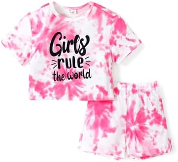 PATPAT Girls Summer Outfit Crop Top T-Shirt Shorts Set Tie Dye 2 Piece Clothes Set 3-12Y