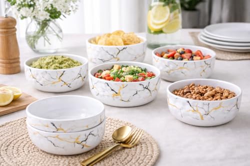 Image of Ariya 4.5 Inch Melamine Soup Bowls Set of 12 (350 ml) | White /Gold /Black | Serving Bowls for Soup, Salad, Noodles, Pasta, Oatmeal | Durable & Stylish Dinnerware for Daily & Special Use