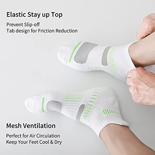 Cooplus Mens Ankle Socks Athletic Cushioned Breathable Low Cut Tab With Arch Support-6 Pairs (Shoe Size 6-12, White & Green-6 Pairs) #TOP3