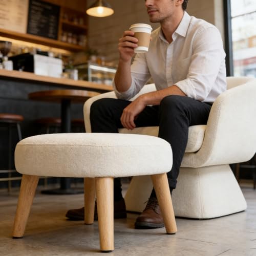 Sillón Barrel Giratorio Tela Bouclé Blanco miniatura 4