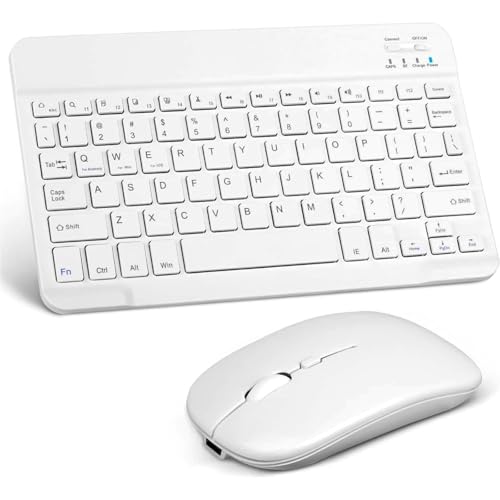 Teclado E Mouse Sem Fio Para Tablet Bluetooth Portátil Recarregável Ultrafino Kit (Branco)