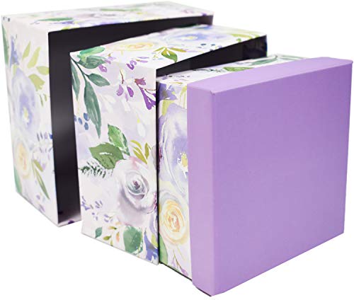 Set Of 4 Pastel Decorative Floral Nesting Box Sets- Nesting Boxes For Gifts And Decoration! Beautiful Watercolor Painted Designs - Largest Box Measures 6"X6"X3.125" (Set Of Pastel Floral Boxes, 12) #TOP2