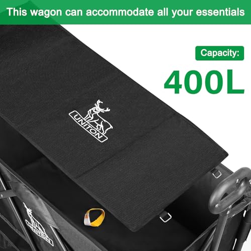 Double Decker Wagon 600lb Capacity & 400L Collapsible Sports Wagon with Big Wheels 54" Extended Utility Folding Cart for Camping Fishing & Outdoor Use