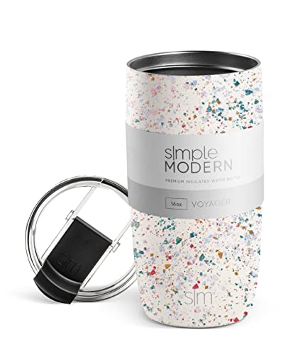 Simple Modern Travel Coffee Mug Tumbler with Flip Lid | Reusable Insulated Stainless Steel Cold Brew Iced Coffee Cup Thermos | Gifts for Women Men Him Her | Voyager Collection | 16oz | Cream Terrazzo
