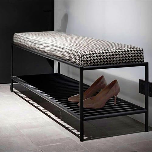 Banc de rangement rembourré en lin et cadre en fer pour une chambre moderne