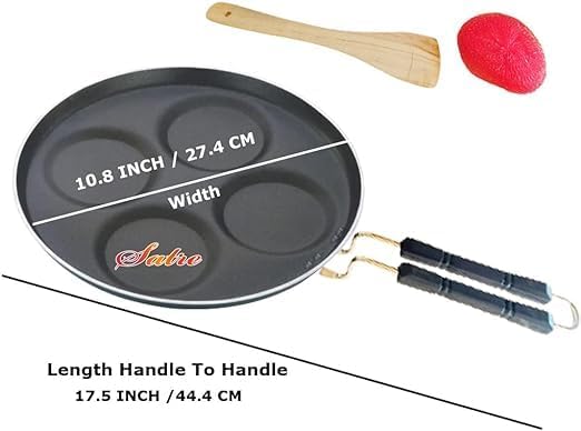 Satre Online and Marketing Non Stick Aluminium 4 Cavity Uttapa Pan With Handel, Egg Frying Pan, Uttapam, Mini Appam/Uttapam Maker - Black
