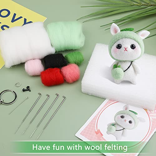 BAGERLA 1 Set Animal Needle Felting Kit, Wool Needle Felting Beginner Kits with Instructions and Needle Felting Basic Tools, Needles, Felting Foam Mat, Key Chains Needle Felting Starter Kit