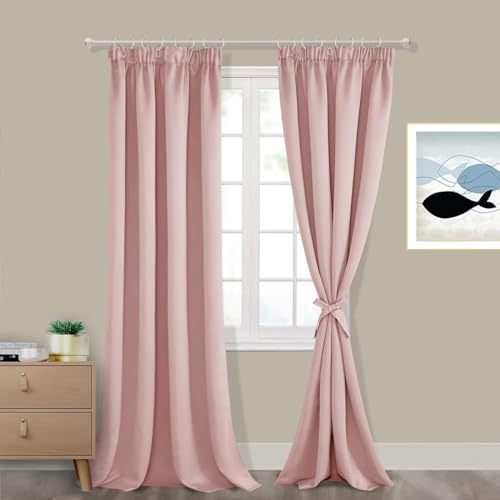 Hiasan Blackout Curtain, Thermal Curtain for Living Room Bedroom with Tiebacks, 2 Panels, 66 x 90 Inch, Blush Pink - Image 2