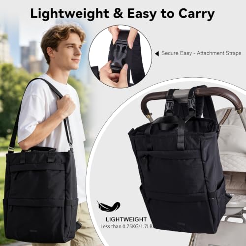 Allovely Diaper Bag Backpack with Changing Pad, Ultra-Lightweight Baby Diaper Bag with Quick Access Back Zipper, Large Capacity Travel Baby Bag Multi-Function Organizer for Mom & Dad (Black) — view 6